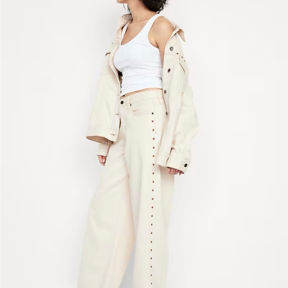 Old Navy Cream Wide-Leg Jeans with Side Studs